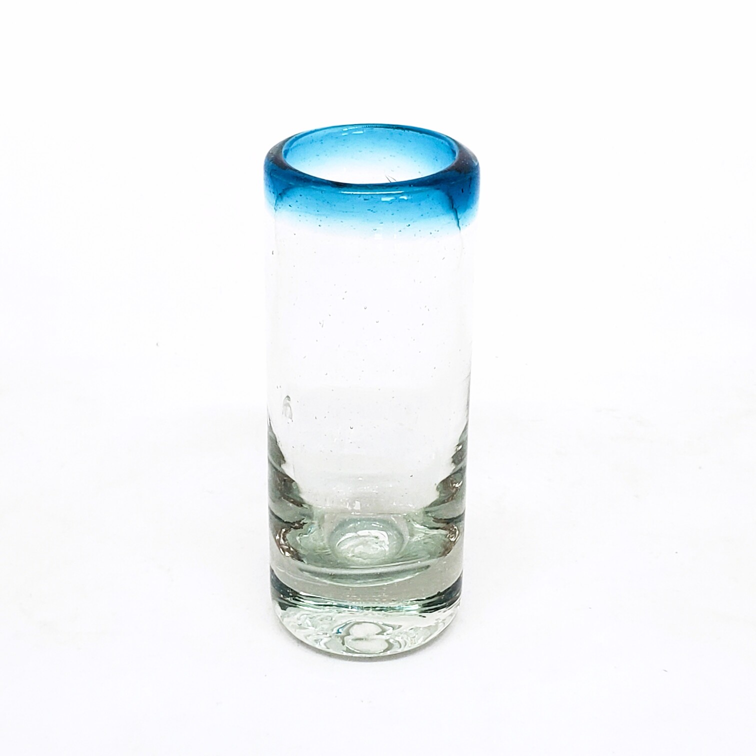 MEXICAN GLASSWARE / Aqua Blue Rim 2 oz Tequila Shot Glasses (set of 6)